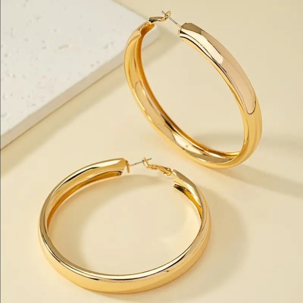 14K Gold Womens 2.75" Large Chunky Hoop Earrings 14 k Silver Big Hoops Jewelry - Picture 2 of 5
